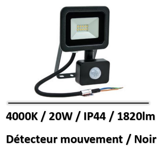Spectrum - Projecteur 20W 4000K Détecteur de mouvement - Noir - SLI029038NW
