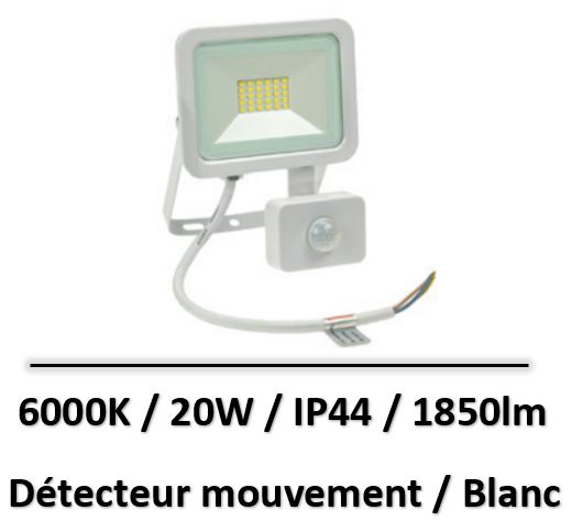 Spectrum - Projecteur 20W 6000K Détecteur de mouvement - Blanc - SLI029042CW