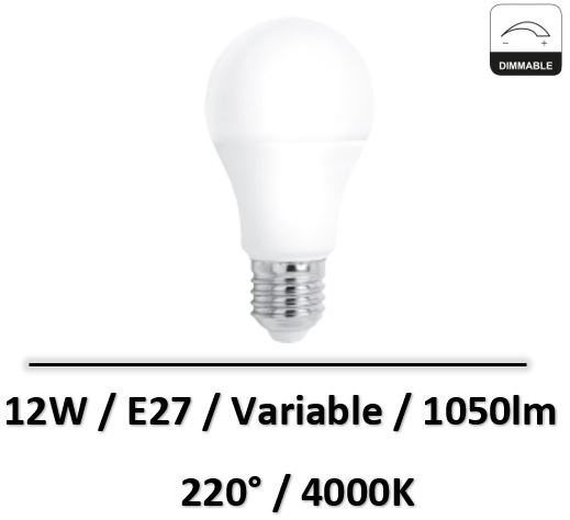 Spectrum - AMPOULE LED GLS E-27 230V 12W ALU Dimmable NW SPECTRUM - WOJ+14376NW