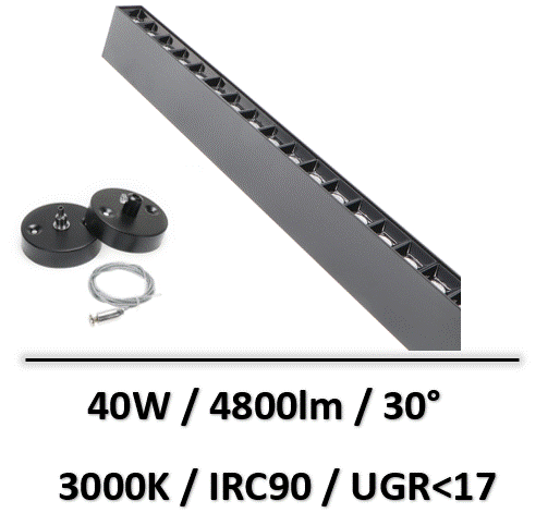 M Ledme - Écran LED Luminaire Linéaire Fast Avec LED Intégré, 4000 Lumens, Couleur Lumière Neutre (4500 K), 1200 Mm, Câble De Connexion Inclus