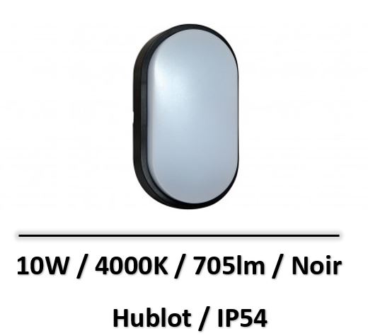Tibelec - Hublot ovale noir IP54 10W - D.212 X H.60MM - 341920