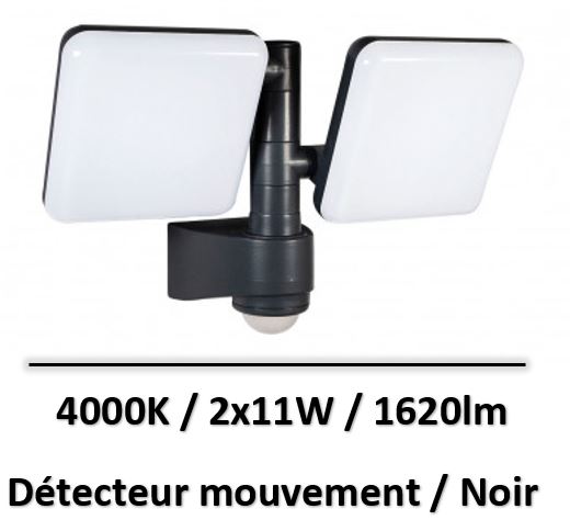 projecteur-noir-2x11W-1620lm-detecteur