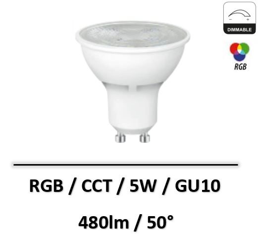 Spectrum - AMPOULE LED GU10 5W RGB - CCT - Dimmable - Wi fi - WOJ+14415