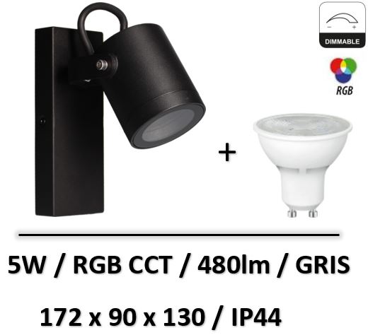 Arlux - APPLIQUE + ampoule RGB SPOTY GU10/5W/ANTHRACITE - 117120+14415