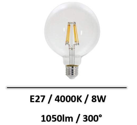 Spectrum - AMPOULE LED E27 8W 4000K Décorative - Globe - WOJ+14341