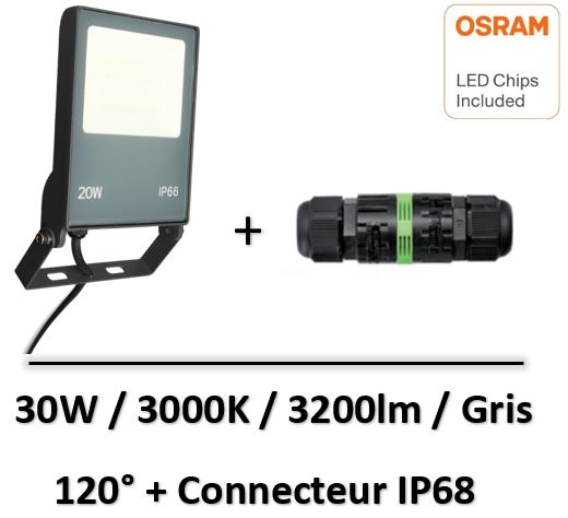 Arlux - PROJ. FLD110 IP66 30W/3000K/3200LM/ANTHRACITE + connecteur 3pôles - 950602+WP3/L