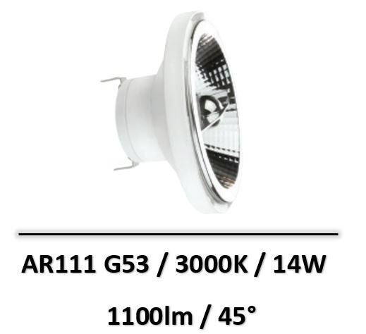 Spectrum - AMPOULE LED AR111 / G53 14W 3000K - 12V - WOJ+14556
