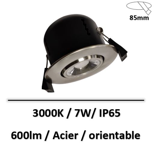 Spot LED encastrable orientable IP65 7W 600lm 4000K 85mm blanc