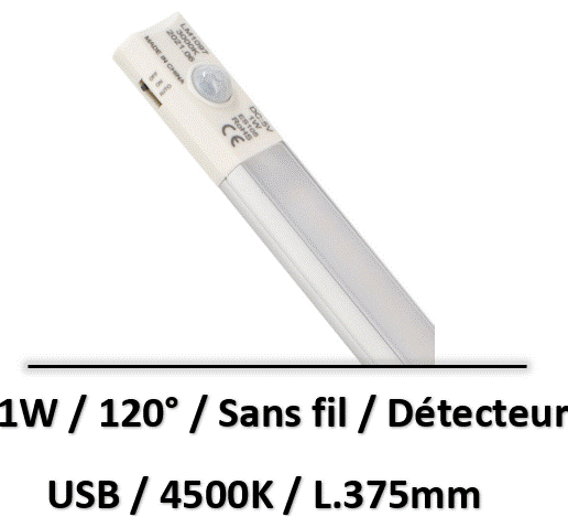 réglette led rechargeable usb à détecteur de mouvement sans fil