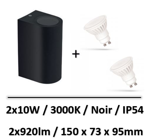 Spectrum - APPLIQUE MURALE LED 2x10W 3000K NOIR OVALE - WOJ+14308+SLIP007006