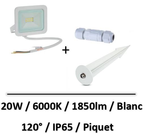 projecteur-led-blanc-piquet-jardin-20W