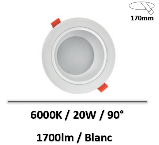 Spectrum - SPOT LED PLAFOND 20W 6000K BOITE - SLI022008CW