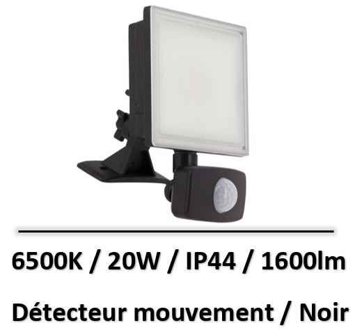 Xanlite - Projecteur LED Mural Noir, Détecteur de Mouvement Inclus, 20 W, 1600 Lumens - PR20WMD