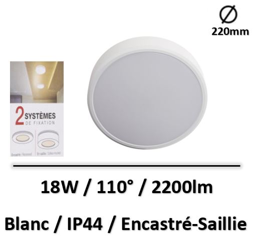 spot-led-saillie-encastre-xanlite-18W-IP44-blanc