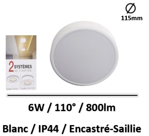 Xanlite - Plafonnier LED Rond - Double fixation - cons. 6W -800 lumens - Blanc neutre - KSDOP400RCW