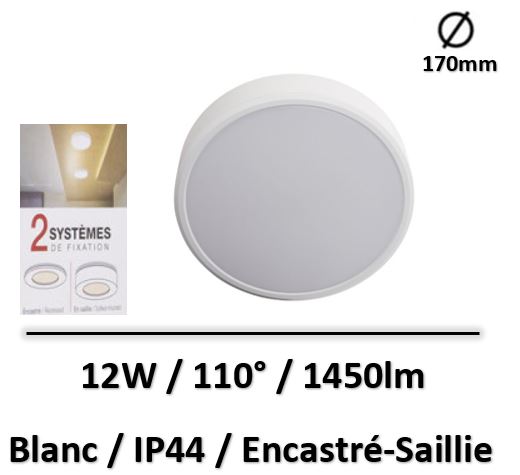 Xanlite - Plafonnier LED Rond - Double fixation - cons. 12W - 1450 lumens - Blanc neutre - KSDOP850RCW