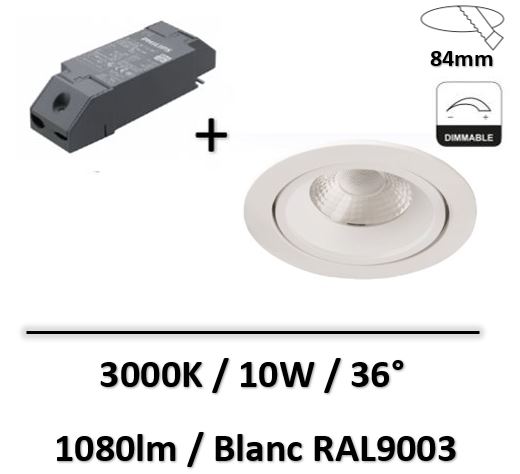 Lited - Downlight LED COBI orientable 10W 3000K Blanc - Dimmable - LT-DWO-10PWW