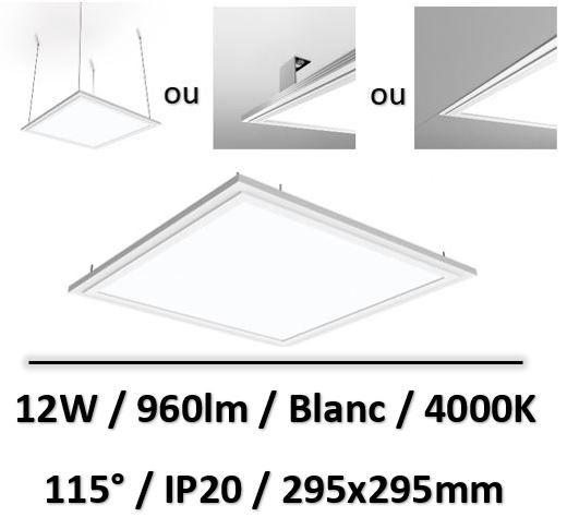 Xanlite - Plafonnier LED carré - cons. 12W . (eq. 70W) - 960 lumens - Blanc neutre - Extra plat - PA960CNW