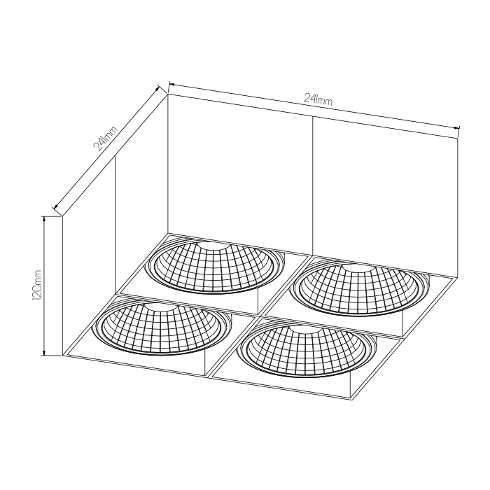 BOX-4L vierkant zwart incl. 4x AR111 12,4W 2700K - 2