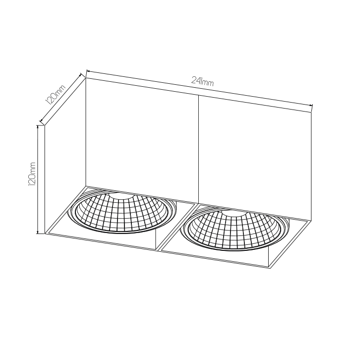 BOX-2L vierkant zwart incl. 2x AR111 12,4W 2700K - 3