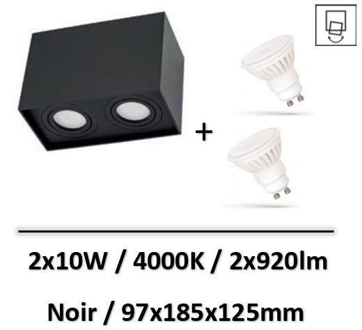 spot-led-saillie-noir-2XGU10-4000K-spectrum