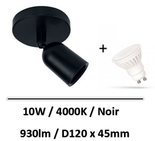 Spectrum - APPLIQUE plafond LED 10W 4000K NOIR OVALE - WOJ+14309+SLIP005041