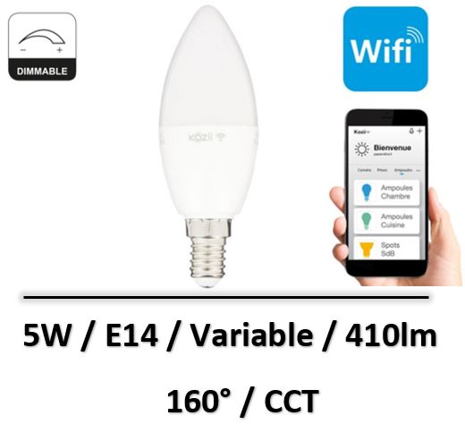 Spectrum - Ampoule LED connectée éclairage blancs + couleurs, E14 Opaque 5W - WOJ+14413