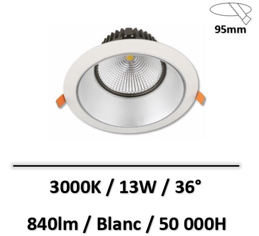 Lited - Downlight LED BOREE 13W - Blanc - 840lm - 95mm - 3000K - BOR13-001