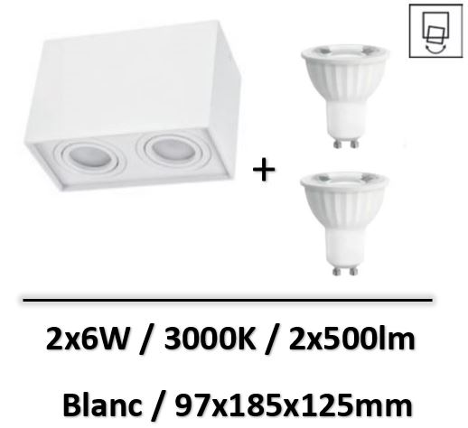 Spectrum - Spot led saillie 2xGU10 blanc - 2x6W - 3000K - WOJ14092x2-SLIP005036