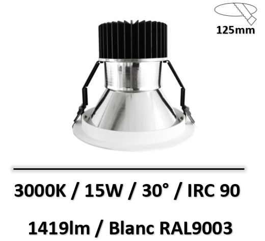Lited - Downlight LED IMPERIUM 15W - Blanc - 1419lm - 125mm - 3000K - IMP15-001