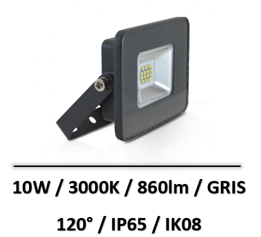 MIIDEX - PROJECTEUR EXTERIEUR LED PLAT GRIS 10W 3000K IP65 - 800110