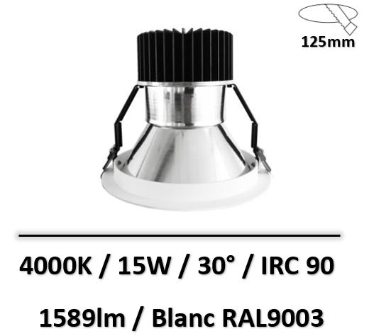 Lited - Downlight LED IMPERIUM 15W - Blanc - 1589lm - 125mm - 4000K - IMP15-002