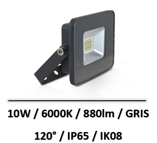 MIIDEX - PROJECTEUR EXTERIEUR LED PLAT GRIS 10W 6000K IP65 - 800112