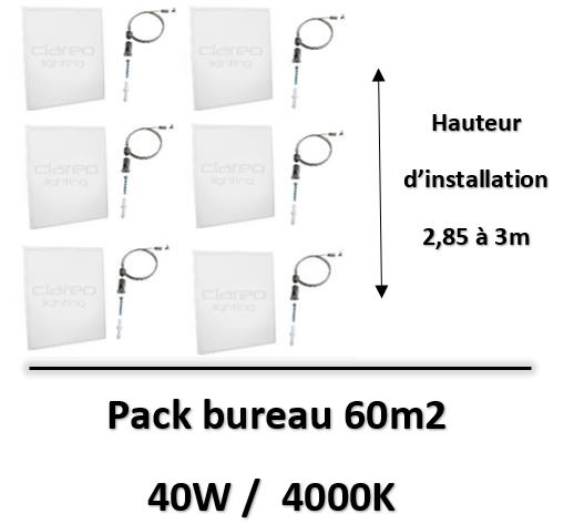 Clareo - Pack bureau 60m2 - Panel CLAREO 600x600 ACCESS 8 - 40W - avec driver - PAN.102100x6+DRI.8143x6
