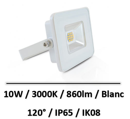 MIIDEX - PROJECTEUR EXTERIEUR LED PLAT BLANC 10W 3000K IP65 - 800114