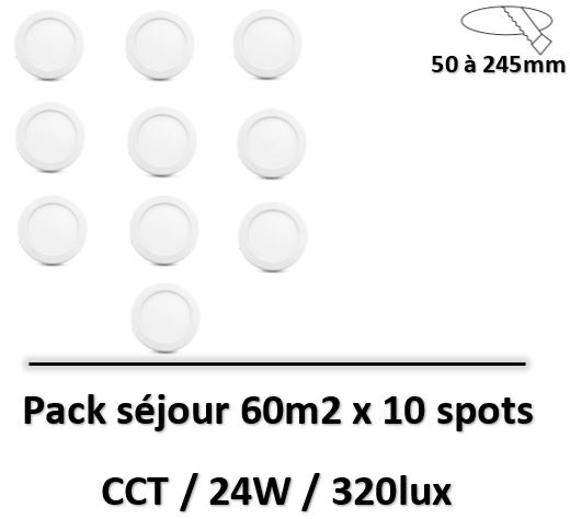 MIIDEX - Pack séjour 60m2 - PLAFONNIER LED BLANC Ø300 24W CCT - 77674x10
