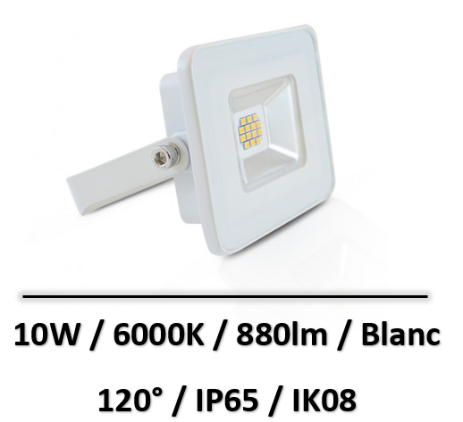MIIDEX - PROJECTEUR EXTERIEUR LED PLAT BLANC 10W 6000K IP65 - 800116