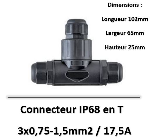 DF Electric - Connecteur étanche en T IP68 - 3x0,5-1,5mm2 / 17,5A / 450V - WP3/DT