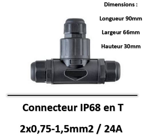 DF Electric - Connecteur étanche en T IP68 - 2x0,5-1,5mm2 / 24A / 450V - WP2/DT