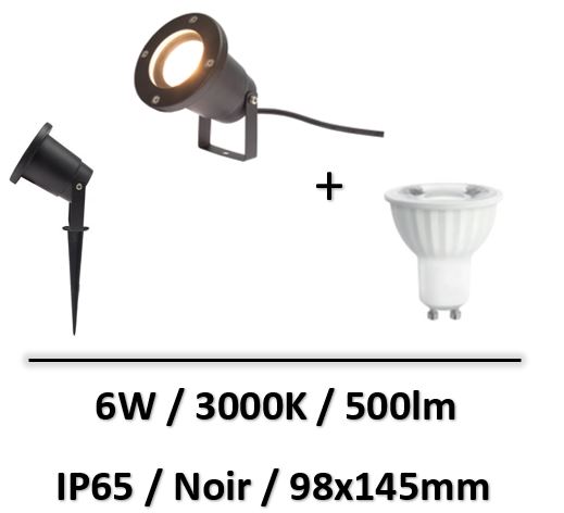 Spectrum - Projecteur piquet + ampoule 6W GU10/6W/NOIR - SLIP012012+WOJ+14092