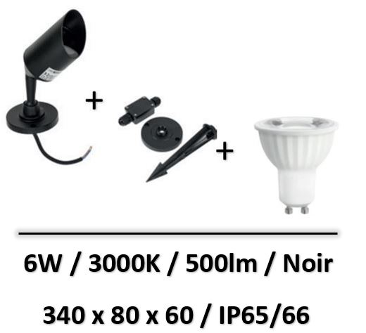 Spectrum - Projecteur piquet + ampoule 6W GU10/6W/NOIR - SLIP012009+14092