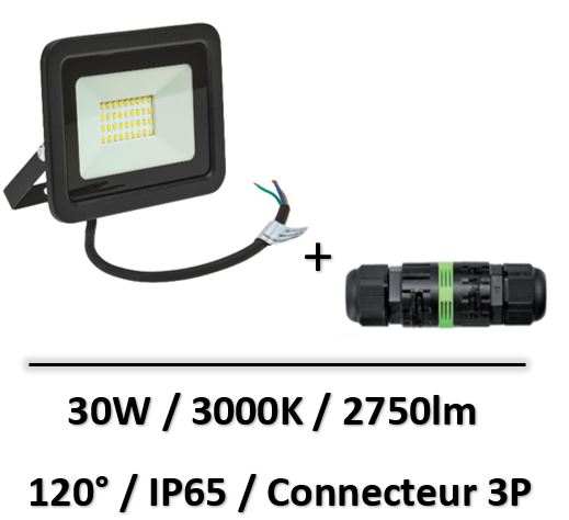 projecteur-led-noir-3000K-connecteur-led