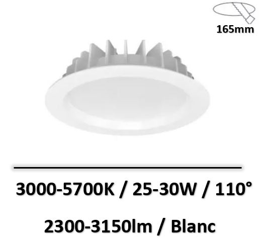 MIIDEX - Spot encastré blanc CCT - 25-30W - 3000-5700K - Rond - 765132