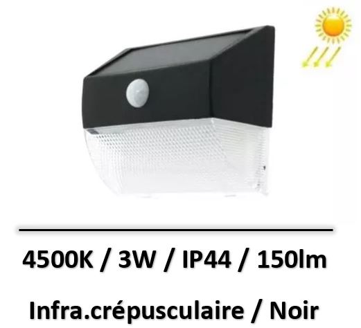 applique-led-solaire-3W-noir-4500K