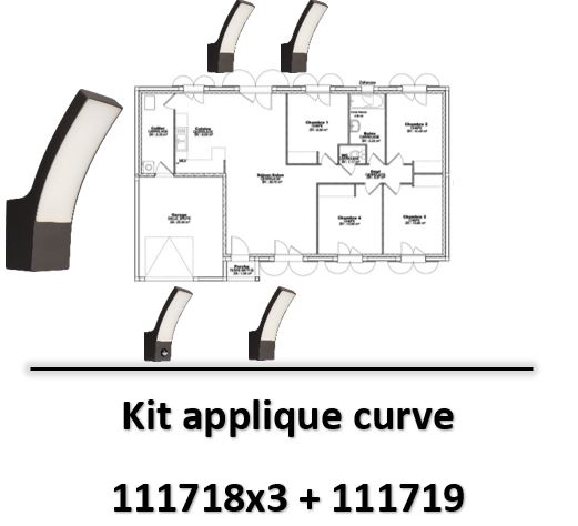ARLUX - Kit applique Curve LED 12,5W noir IP44 - 111718x3-111719
