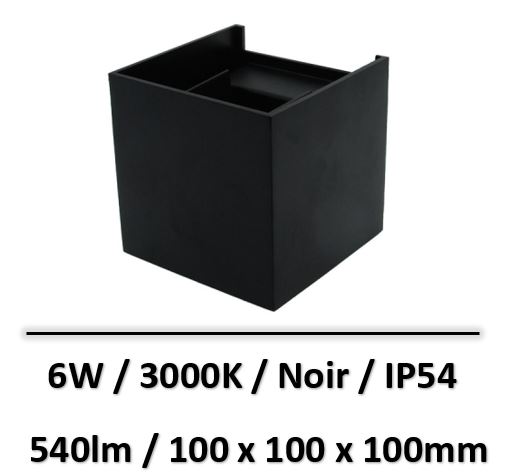 Ledme - Applique Murale Led Cube Noir 6W Ip54 - LM6182