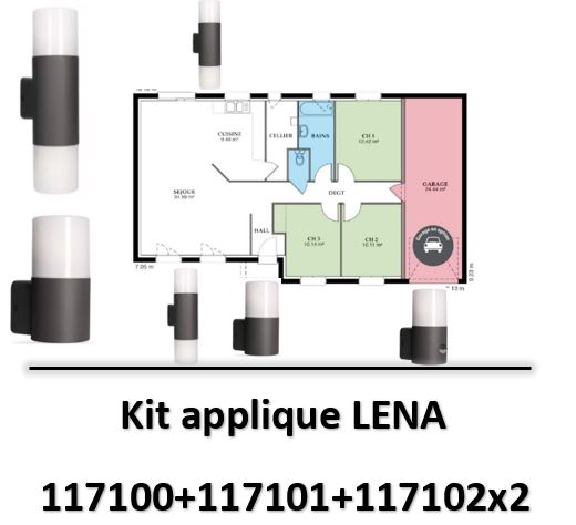 ARLUX - Kit applique 9W LENA LED noir IP44 + lampe