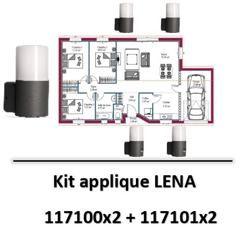 ARLUX - Kit applique LED noir IP44 + lampes 9W