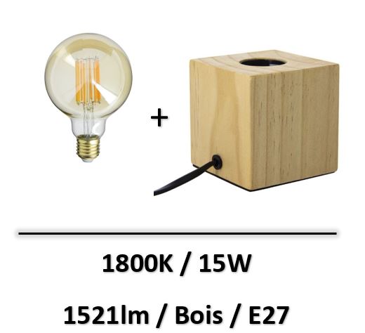Xanlite - Lampe à poser Cubik Bois Culot E27 15W - 1800K - RFDE1521B95A+XDLAPCUBIKW