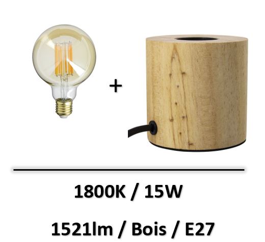 Xanlite - Lampe à poser Cyclo Bois Culot E27 15W - 1800K - RFDE1521B95A+XDLAPCYCLOW